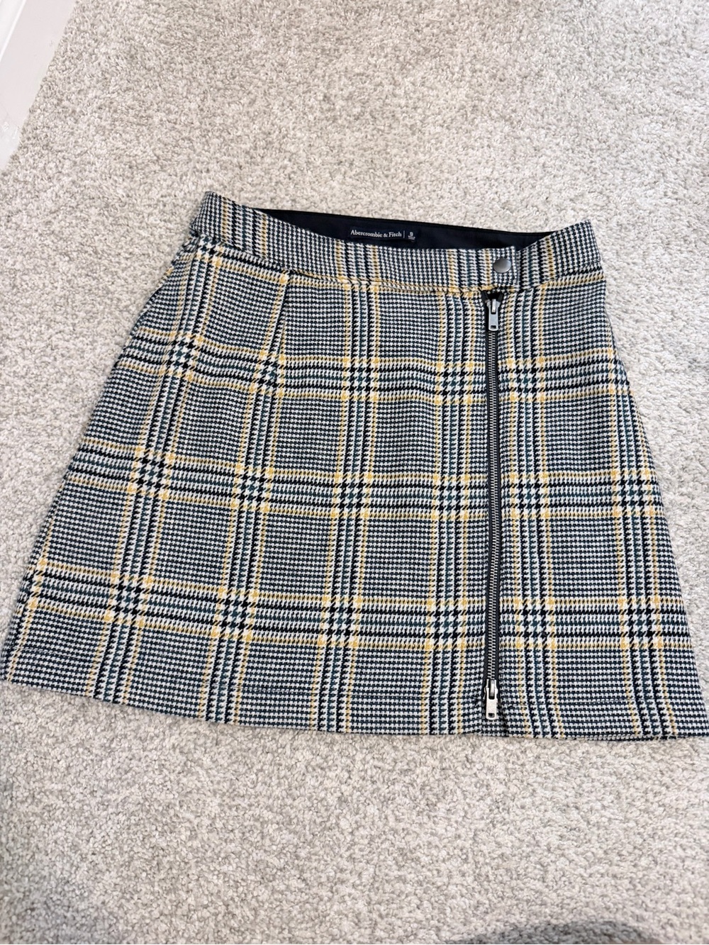 Abercrombie & Fitch Black and Yellow Plaid Zip-Front Mini Skirt